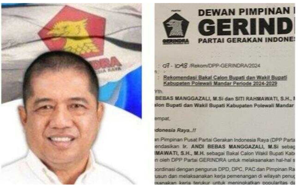 Partai Gerindra Usung Andi Bebas Manggazali dan Sitti Rahmawati pilkada Polman 2024