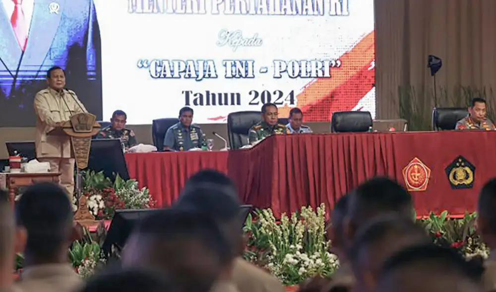 Menhan Prabowo Subianto Beri Pembekalan kepada Capaja TNI-Polri 2024