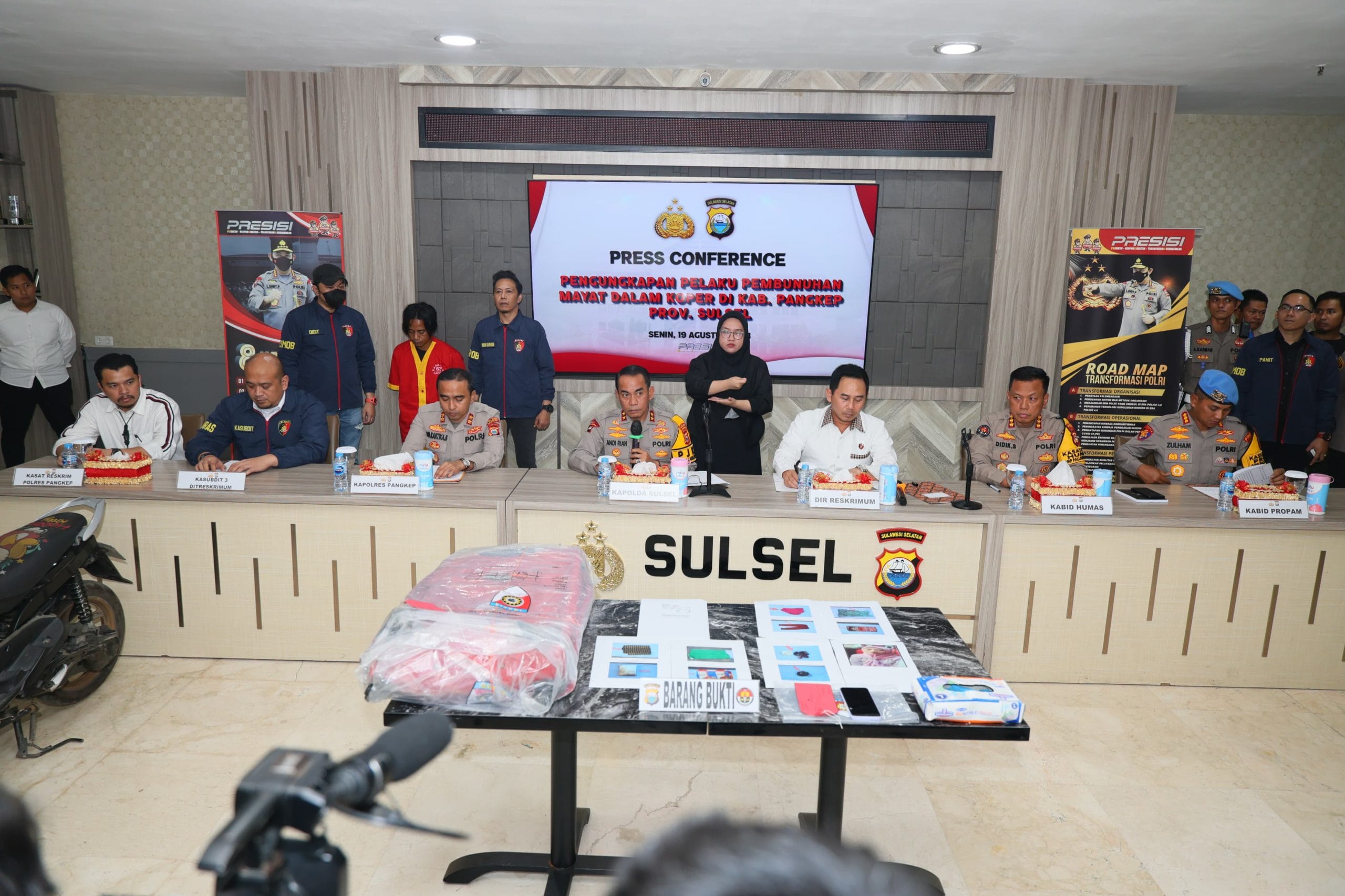 POLDA SULSEL GELAR KONFERENSI PERS PENGUNGKAPAN MAYAT DALAM KOPER DI PANGKEP