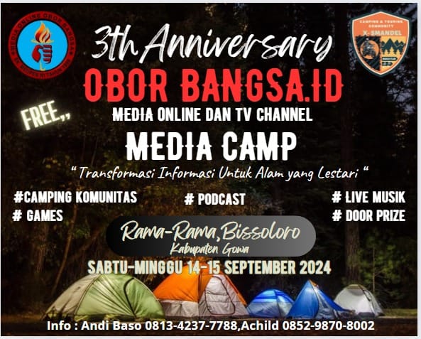 Anniversary ke 3 tahun, Oborbangsa.id, Ajak Wartawan dan Komunitas Penggiat Alam Camping Bersama