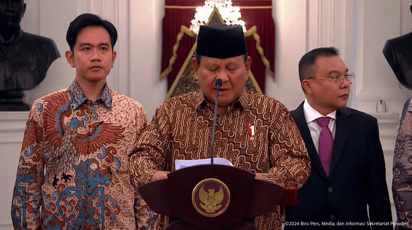 Presiden Prabowo Subianto Umumkan Susunan Kabinet Merah-Putih, di Istana Merdeka