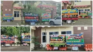 Ucapan Selamat Hut Bhayangkara Ke – 79 Karangan Bunga Menghiasi Halaman Mapolsek Tamalate