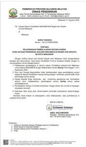 Disdik Sulsel Instruksikan Pembelajaran Daring untuk Siswa SMA/SMK/SLB di Makassar