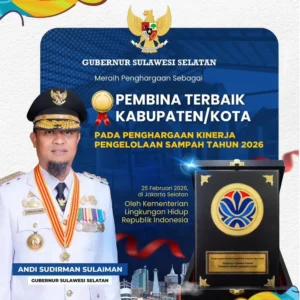 Gubernur Sulsel Dinobatkan Sebagai Pembina Terbaik Pengelolaan Sampah Nasional 2026