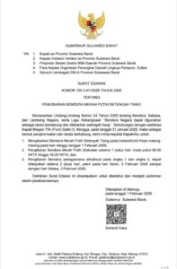 PENGUMUMAN RESMI: Pemprov Sulawesi Barat Instruksikan Pengibaran Bendera Setengah Tiang Sebagai Tanda Berkabung