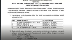 BKPSDM Luwu Umumkan Hasil Seleksi Administrasi Calon Sekda Luwu Tahun 2026
