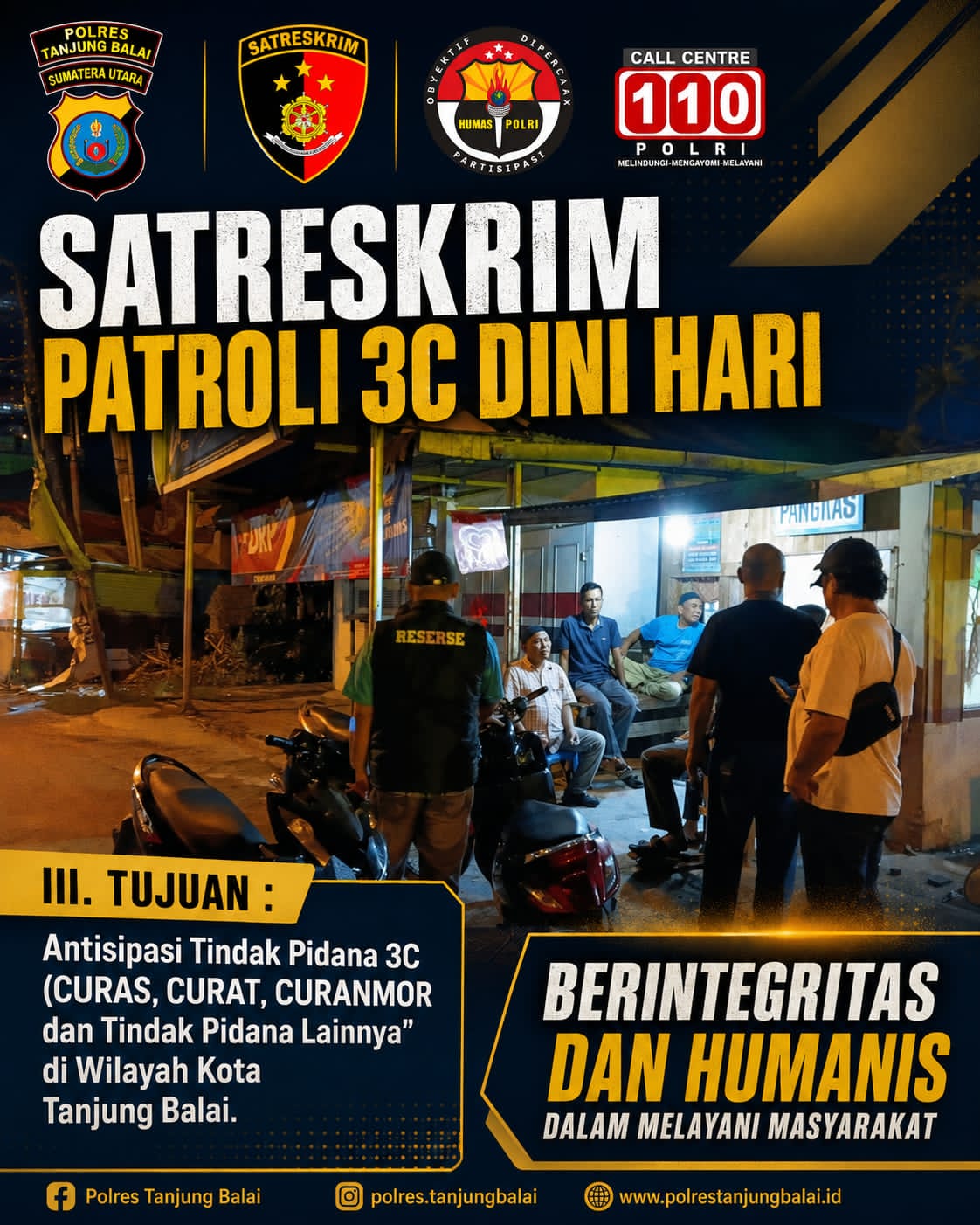 Satreskrim Polres Tanjung Balai Gelar Patroli Malam Antisipasi Kejahatan Jalanan