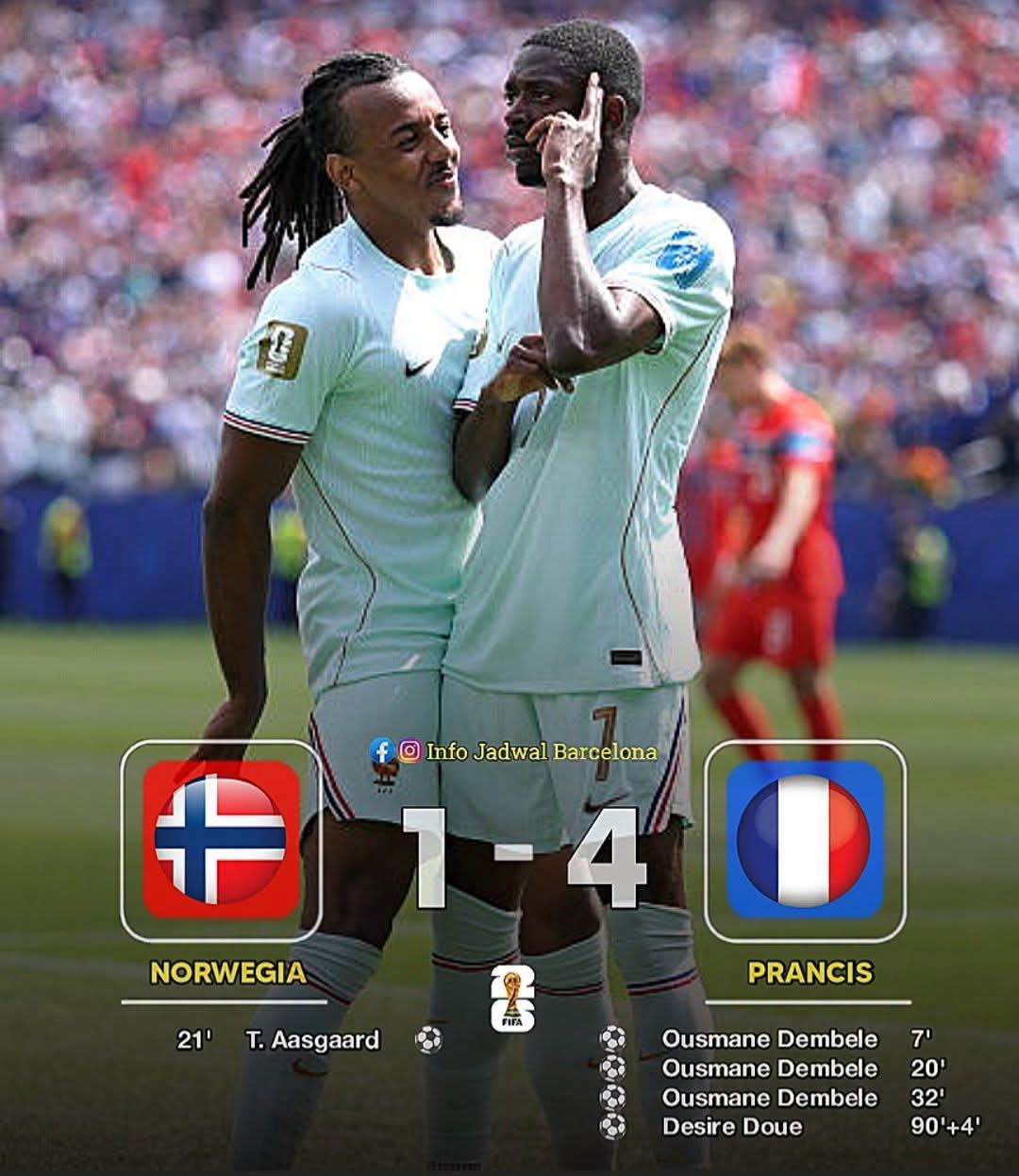 Tim Francis Babat habis Norwegia pada laga terahir grup I dengan Skor 4- 1