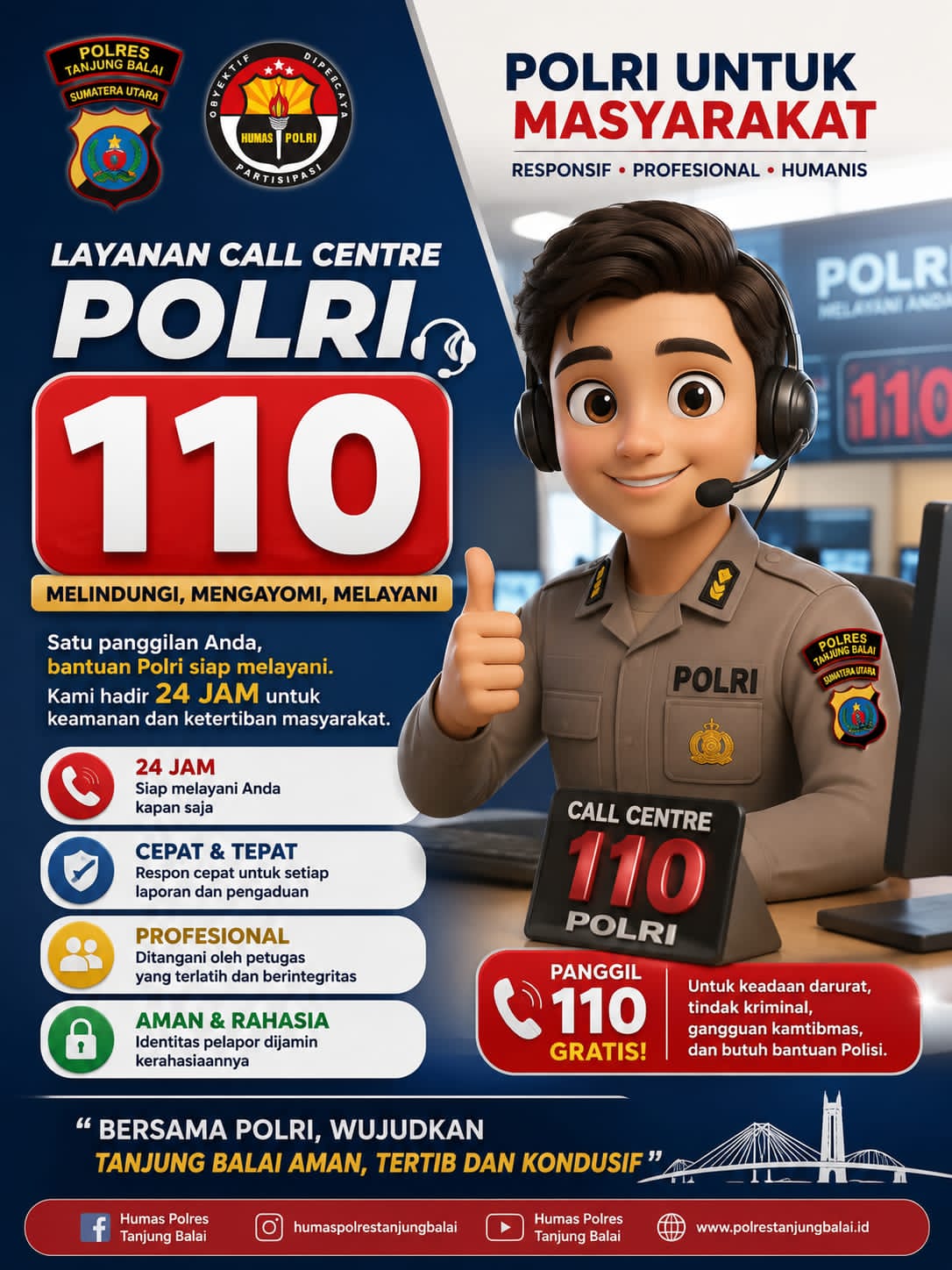 Wujud Siaga dan Pelayanan Prima, Polres Tanjungbalai Optimalkan Piket Call Center 110