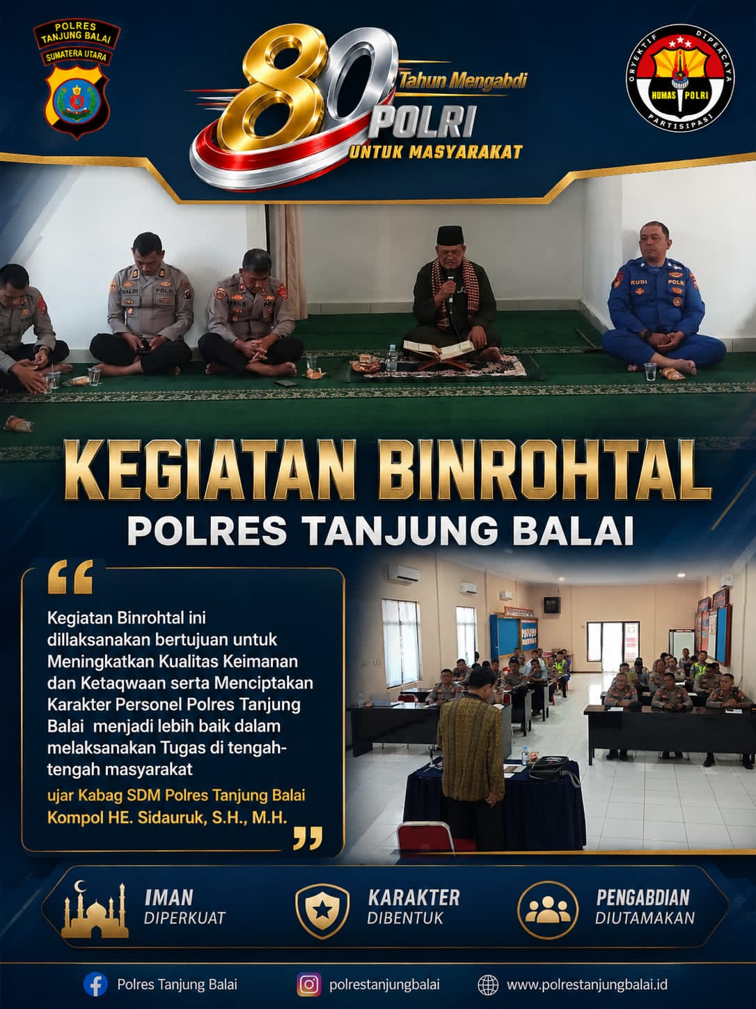 Perkuat Iman dan Karakter Personel, Polres Tanjung Balai Gelar Kegiatan Binrohtal