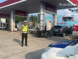 Antisipasi Kelangkaan BBM, Sat Lantas Polres Tanjung Balai Patroli di Sejumlah SPBU