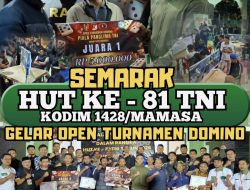 Dandim 1428/ Mamasa Serahkan Hadiah Pemenang Open Turnamen Domino Dalam rangka memeriahkan Hari Ulang Tahun TNI ke-